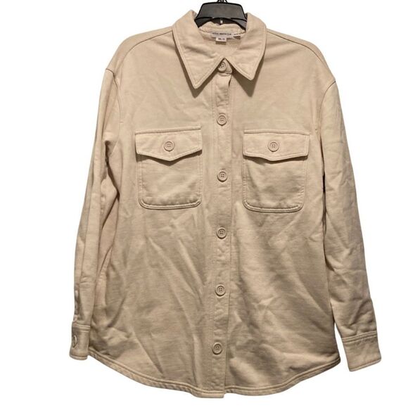 EUC Good American Fleece Shacket Shirt Jacket Bone Cream Sz. 00/0=XS - Picture 4 of 9